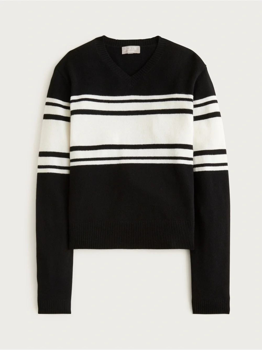 J. Crew Cashmere high V-neck sweater in stripe Black and White Size XS